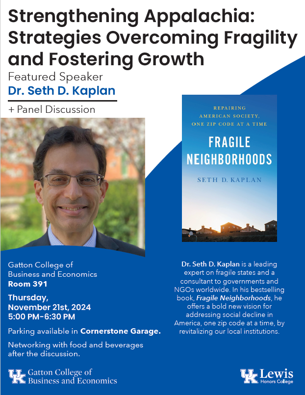 image of Dr. Seth Kaplan and image of book Fragile Neighborhoods by Seth Kaplan with details of November 21, 2024 speaking event